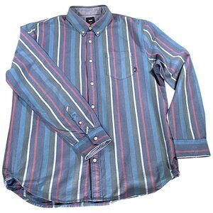 Vans Shirt Mens M Cotton Multicolor Stripe Logo Y2K Skater Hipster Streetwear